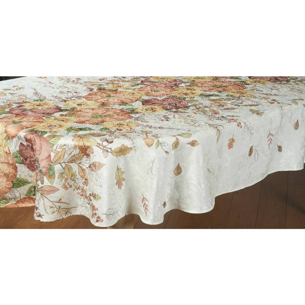 Printed Tablecloth 60" Round, SUNFLOWERS, LEAVES & ACORNS, SUNSET HARVEST, BM
